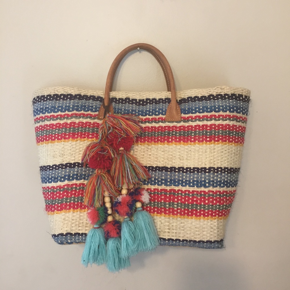 Stripe wicker beach bag